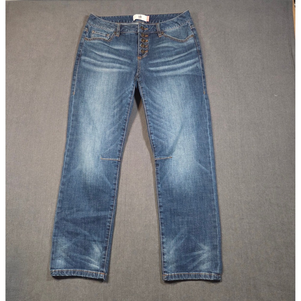 Cabi Sloane Jeans Cropped Womens 4 Exposed Button Fly Straight Leg Stretch Denim